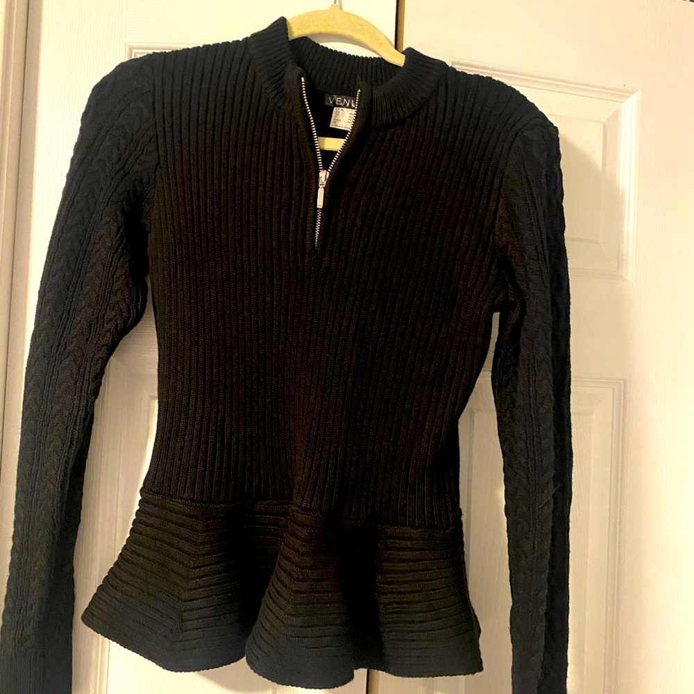 Never worn Venus black 3/4 zip peplum sweater